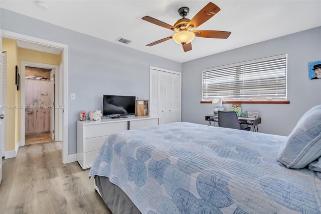 1533 Shenandoah St, Hollywood, FL 33020 - bedroom with light wood-style floors, a closet, and ceiling fan