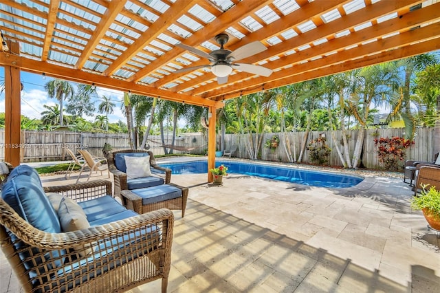 1533 Shenandoah St, Hollywood, FL 33020 - fenced backyard featuring ceiling fan, a pergola, and a patio
