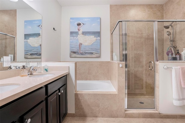12125 S Vaquero Trails Dr, Davie, FL 33325 - bathroom featuring a garden tub, a stall shower, and double vanity