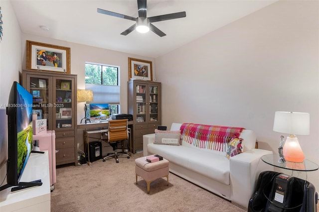 12125 S Vaquero Trails Dr, Davie, FL 33325 - home office featuring ceiling fan and carpet floors