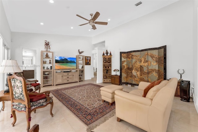 17940 SW 83rd Ave, Palmetto Bay, FL 33157 - living area featuring ceiling fan and recessed lighting