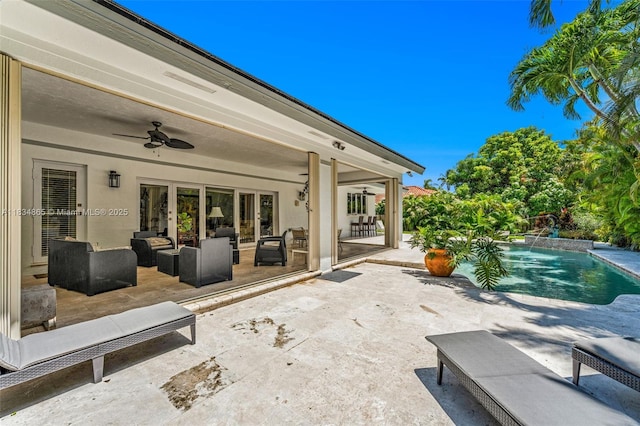 17940 SW 83rd Ave, Palmetto Bay, FL 33157 - view of patio featuring ceiling fan, an outdoor hangout area, and an outdoor pool