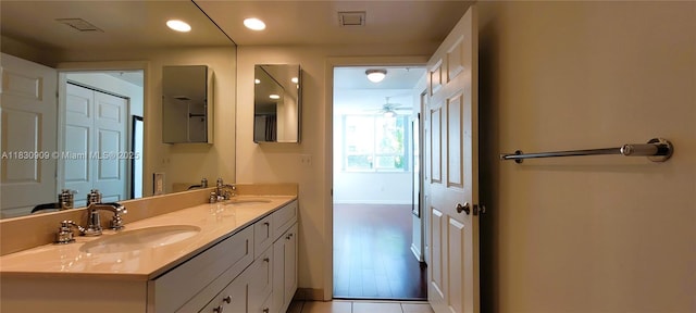 2000 N Bayshore Dr Unit 509, Miami, FL 33137 - bathroom featuring double vanity, recessed lighting, and ceiling fan
