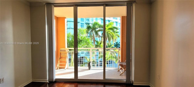 2000 N Bayshore Dr Unit 509, Miami, FL 33137 - doorway with a wall of windows, healthy amount of natural light, and dark wood-style floors