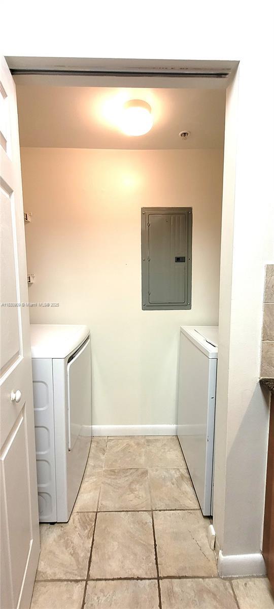 2000 N Bayshore Dr Unit 509, Miami, FL 33137 - laundry area with electric panel and washing machine and dryer
