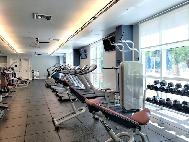 2000 N Bayshore Dr Unit 509, Miami, FL 33137 - gym featuring a ceiling fan