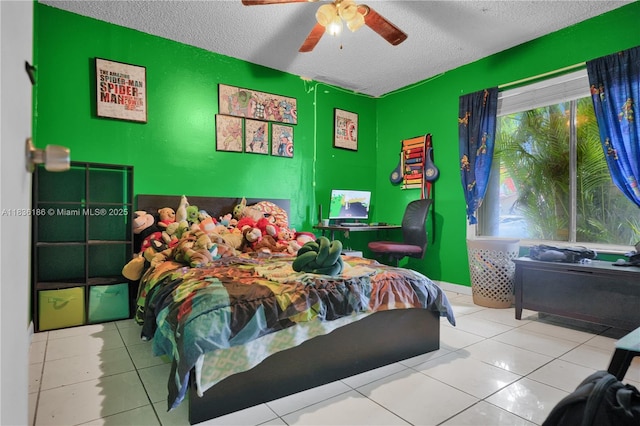 10405 SW 146th Ave, Miami, FL 33186 - bedroom featuring a textured ceiling, tile patterned floors, and a ceiling fan