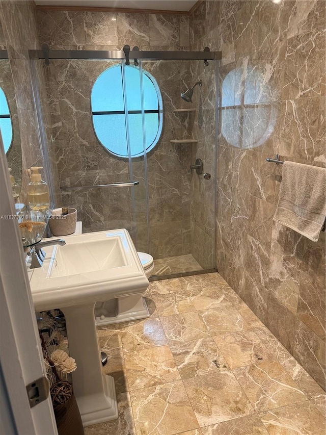 8878 SW 59th St, Cooper City, FL 33328 - full bathroom featuring a stall shower and marble finish flooring