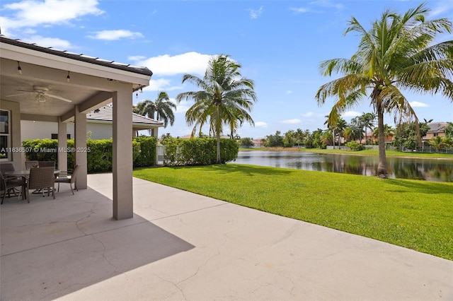 1249 Chenille Cir, Weston, FL 33327 - view of patio featuring a water view and a ceiling fan