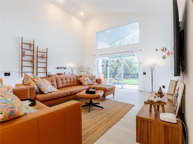 6110 Pitch Ln, Boynton Beach, FL 33437 - living room featuring high vaulted ceiling and light wood finished floors
