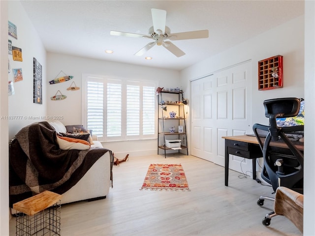 6110 Pitch Ln, Boynton Beach, FL 33437 - office space with wood finished floors, ceiling fan, and recessed lighting