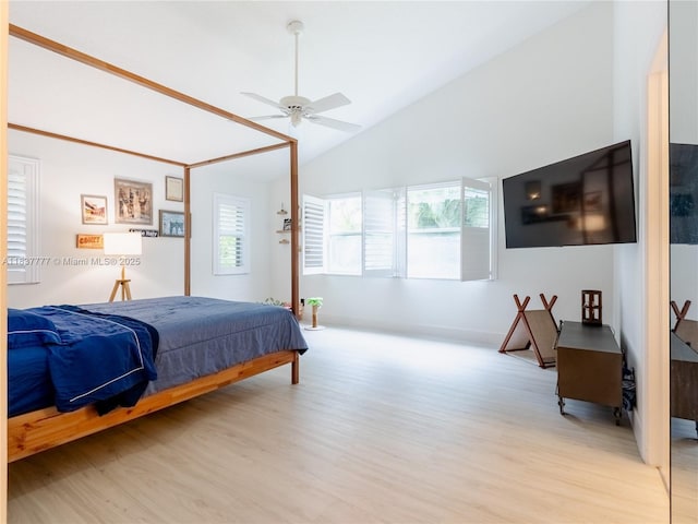 6110 Pitch Ln, Boynton Beach, FL 33437 - bedroom with wood finished floors, vaulted ceiling, and ceiling fan