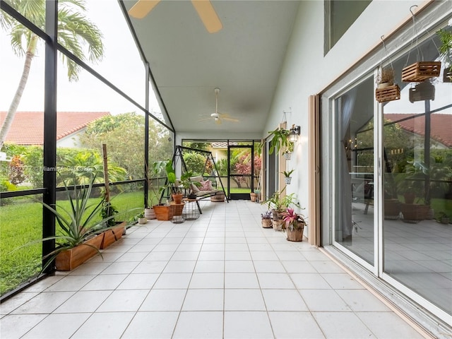 6110 Pitch Ln, Boynton Beach, FL 33437 - unfurnished sunroom with ceiling fan and lofted ceiling