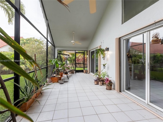 6110 Pitch Ln, Boynton Beach, FL 33437 - unfurnished sunroom with a ceiling fan and vaulted ceiling
