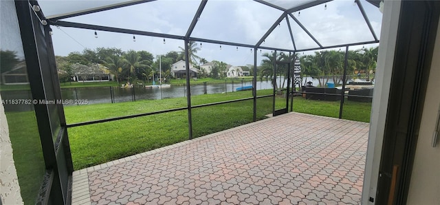 2957 Oak Park Cir, Davie, FL 33328 - fenced backyard featuring a water view, a patio, and glass enclosure