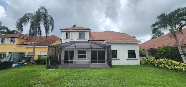 2957 Oak Park Cir, Davie, FL 33328 - back of house with a tile roof, stucco siding, and glass enclosure