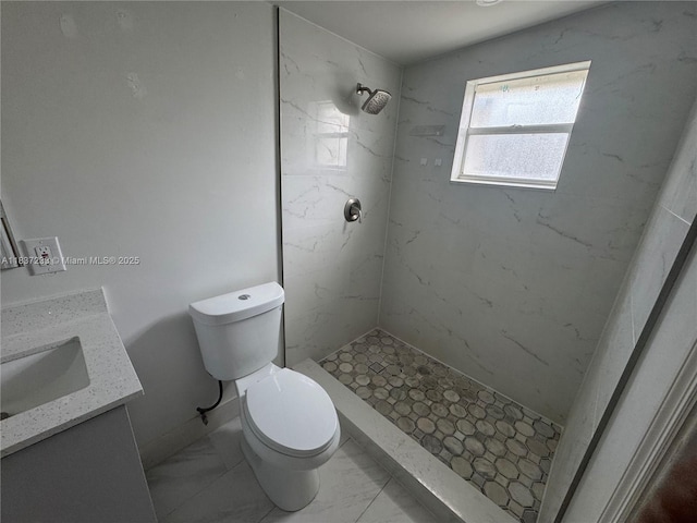 2855 SW 10th St, Fort Lauderdale, FL 33312 - bathroom with vanity, a stall shower, and marble finish flooring