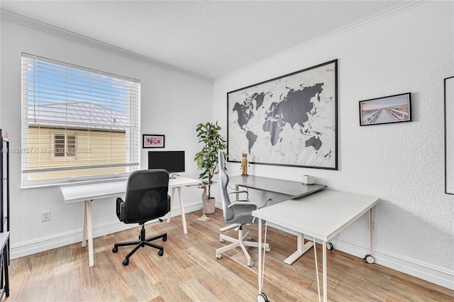 19480 SW 39th Ct, Miramar, FL 33029 - home office with crown molding, wood finished floors, and a textured wall
