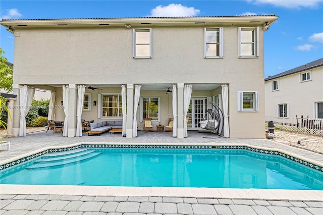 19480 SW 39th Ct, Miramar, FL 33029 - back of property with an outdoor living space, ceiling fan, a patio, and stucco siding