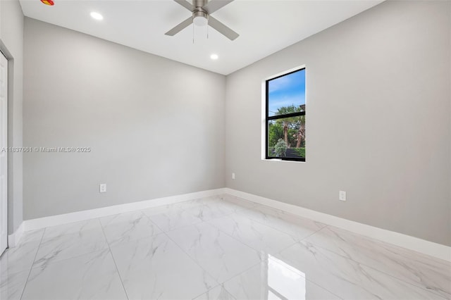 1244 NW 30th Ave, Fort Lauderdale, FL 33311 - spare room with light marble finish floors, ceiling fan, and recessed lighting