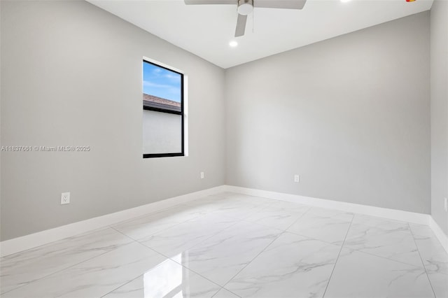 1244 NW 30th Ave, Fort Lauderdale, FL 33311 - empty room with light marble finish floors, ceiling fan, and recessed lighting