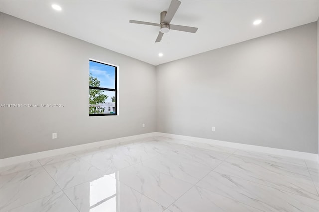 1244 NW 30th Ave, Fort Lauderdale, FL 33311 - unfurnished room featuring marble look tile flooring, recessed lighting, and a ceiling fan