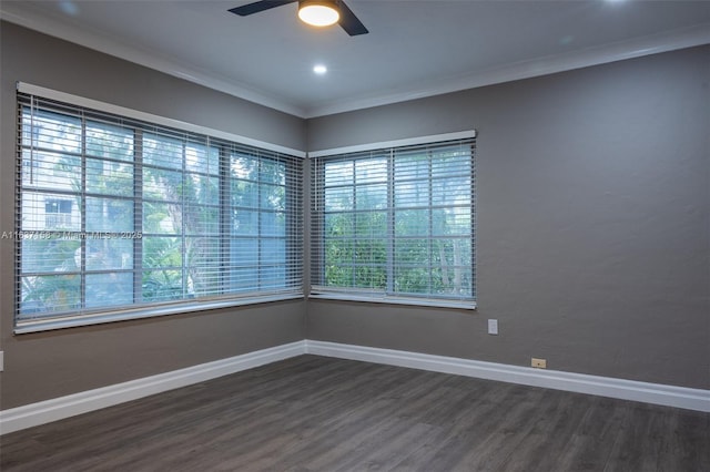 1611 Euclid Ave Unit 5, Miami Beach, FL 33139 - unfurnished room with dark wood-style floors, a ceiling fan, ornamental molding, and plenty of natural light