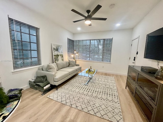 936 Pennsylvania Ave Unit 101, Miami Beach, FL 33139 - living area featuring light wood finished floors, a ceiling fan, and recessed lighting
