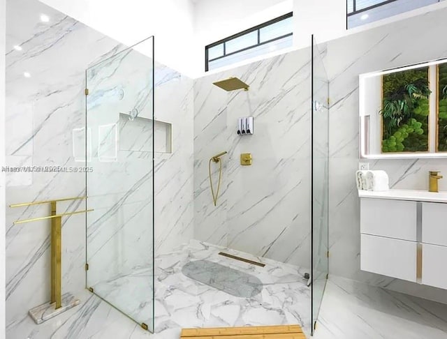 2225 NE 19th St, Fort Lauderdale, FL 33305 - full bath with a marble finish shower, vanity, and marble finish floors
