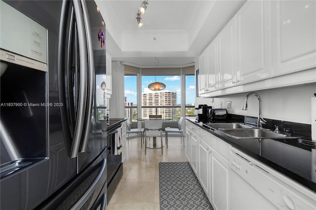 21055 Yacht Club Dr Unit 1504, Aventura, FL 33180 - kitchen featuring smart refrigerator, dishwasher, a raised ceiling, and dark countertops