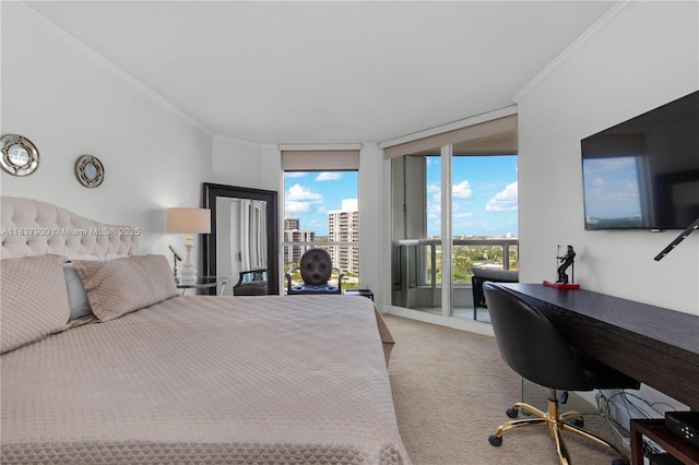 21055 Yacht Club Dr Unit 1504, Aventura, FL 33180 - carpeted bedroom featuring crown molding, expansive windows, and access to outside