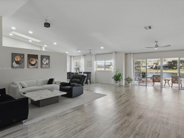 4024 Summer Chase Ct, Lake Worth, FL 33467 - living area with a ceiling fan, wood finished floors, recessed lighting, and lofted ceiling