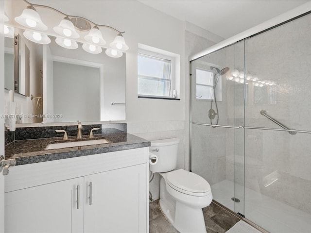 4024 Summer Chase Ct, Lake Worth, FL 33467 - bathroom with vanity, a stall shower, and tile walls
