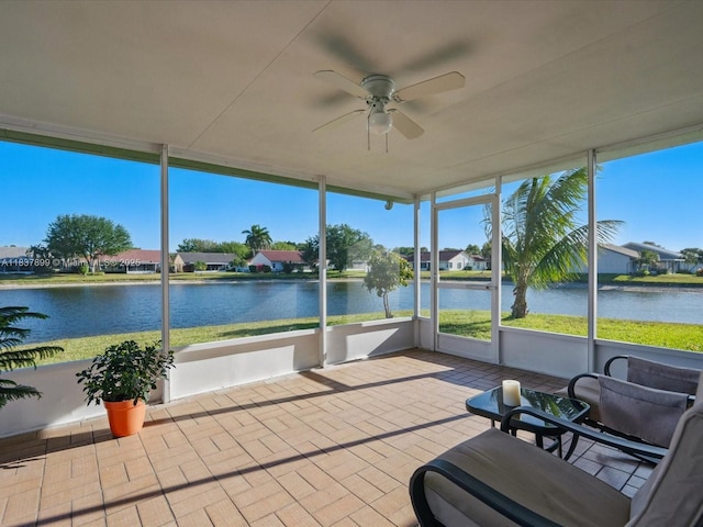 4024 Summer Chase Ct, Lake Worth, FL 33467 - sunroom / solarium featuring ceiling fan, a water view, and a residential view