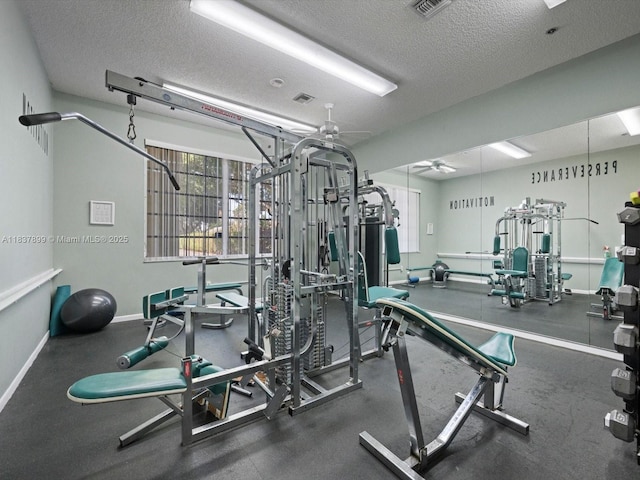 4024 Summer Chase Ct, Lake Worth, FL 33467 - workout area featuring a textured ceiling and a ceiling fan