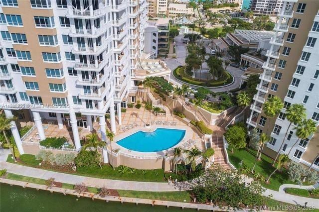 801 Brickell Key Blvd Unit 1005, Miami, FL 33131 - aerial view of property's location with a pool and apartment complex