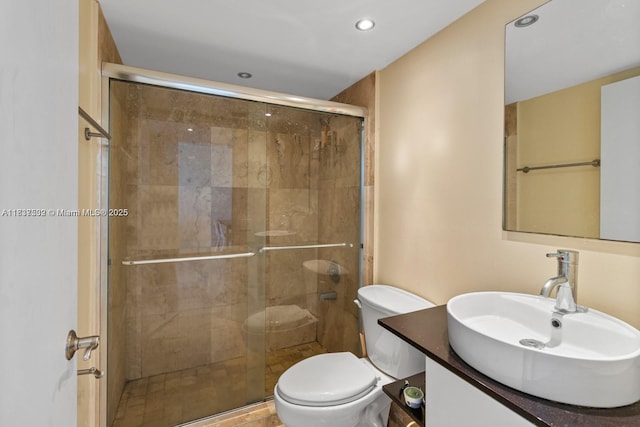 770 Claughton Island Dr Unit Ph21, Miami, FL 33131 - bathroom featuring vanity, a shower stall, and recessed lighting