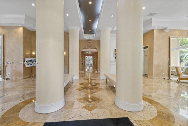 770 Claughton Island Dr Unit Ph21, Miami, FL 33131 - common area featuring ornamental molding, recessed lighting, and a towering ceiling