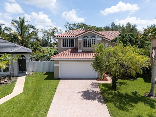 18205 NW 21st St, Pembroke Pines, FL 33029 - mediterranean / spanish-style house with stucco siding, a garage, driveway, and a tiled roof