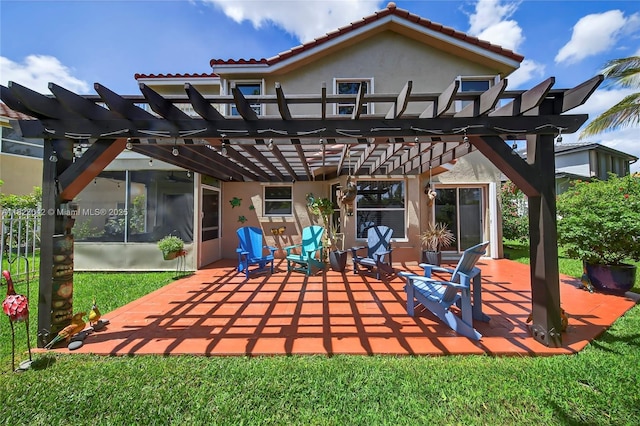 18205 NW 21st St, Pembroke Pines, FL 33029 - back of house with a pergola, stucco siding, a patio, and a tiled roof