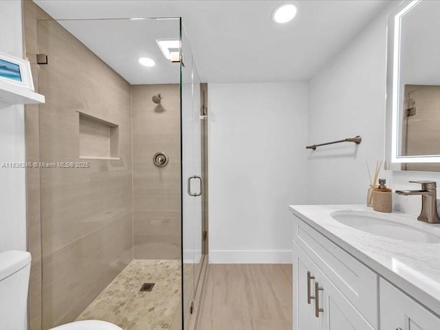6000 NW 64th Ave Unit 303, Tamarac, FL 33319 - full bath with vanity, a shower stall, and recessed lighting