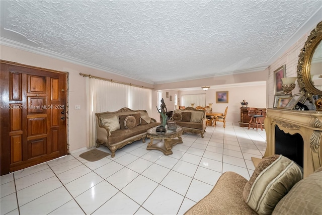 3631 SW 127th Ave, Miami, FL 33175 - living room featuring light tile patterned floors, a textured ceiling, and crown molding