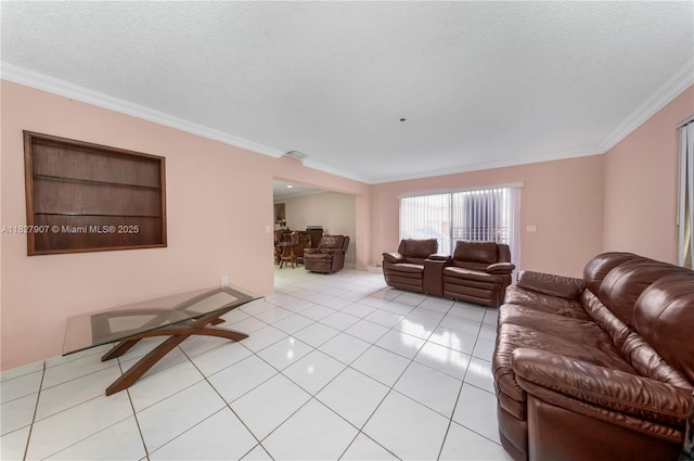 3631 SW 127th Ave, Miami, FL 33175 - living area featuring ornamental molding, a textured ceiling, and light tile patterned floors