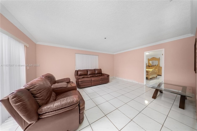 3631 SW 127th Ave, Miami, FL 33175 - living room featuring ornamental molding, light tile patterned floors, and a textured ceiling
