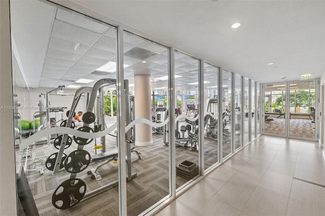 801 Brickell Key Blvd Unit 2006, Miami, FL 33131 - gym featuring a wall of windows and recessed lighting
