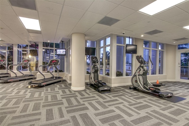 801 Brickell Key Blvd Unit 2006, Miami, FL 33131 - exercise room with carpet flooring and a paneled ceiling