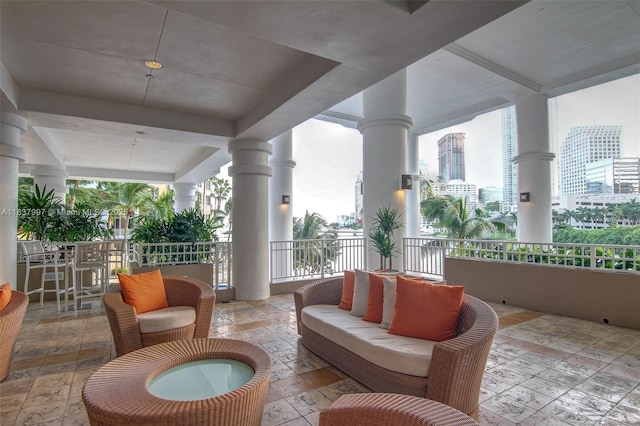 801 Brickell Key Blvd Unit 2006, Miami, FL 33131 - view of patio featuring a view of city, outdoor lounge area, and grilling area