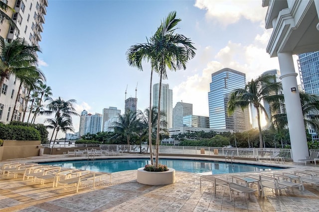 801 Brickell Key Blvd Unit 2006, Miami, FL 33131 - community pool with a skyline view and a patio area