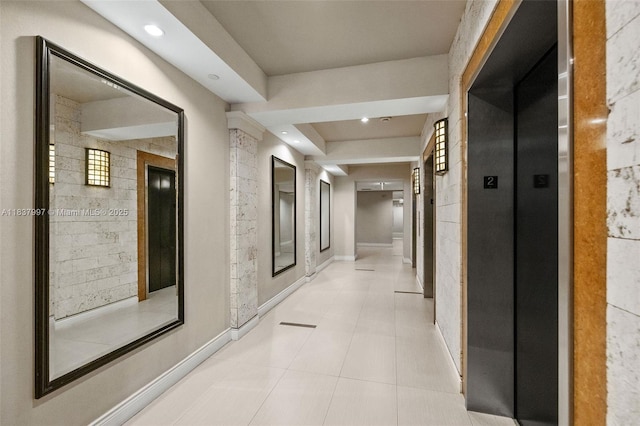 801 Brickell Key Blvd Unit 2006, Miami, FL 33131 - corridor featuring elevator, light tile patterned floors, and recessed lighting