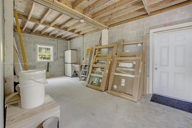 547 Heck, Little Torch Key, FL 33042 - below grade area with concrete block wall and freestanding refrigerator